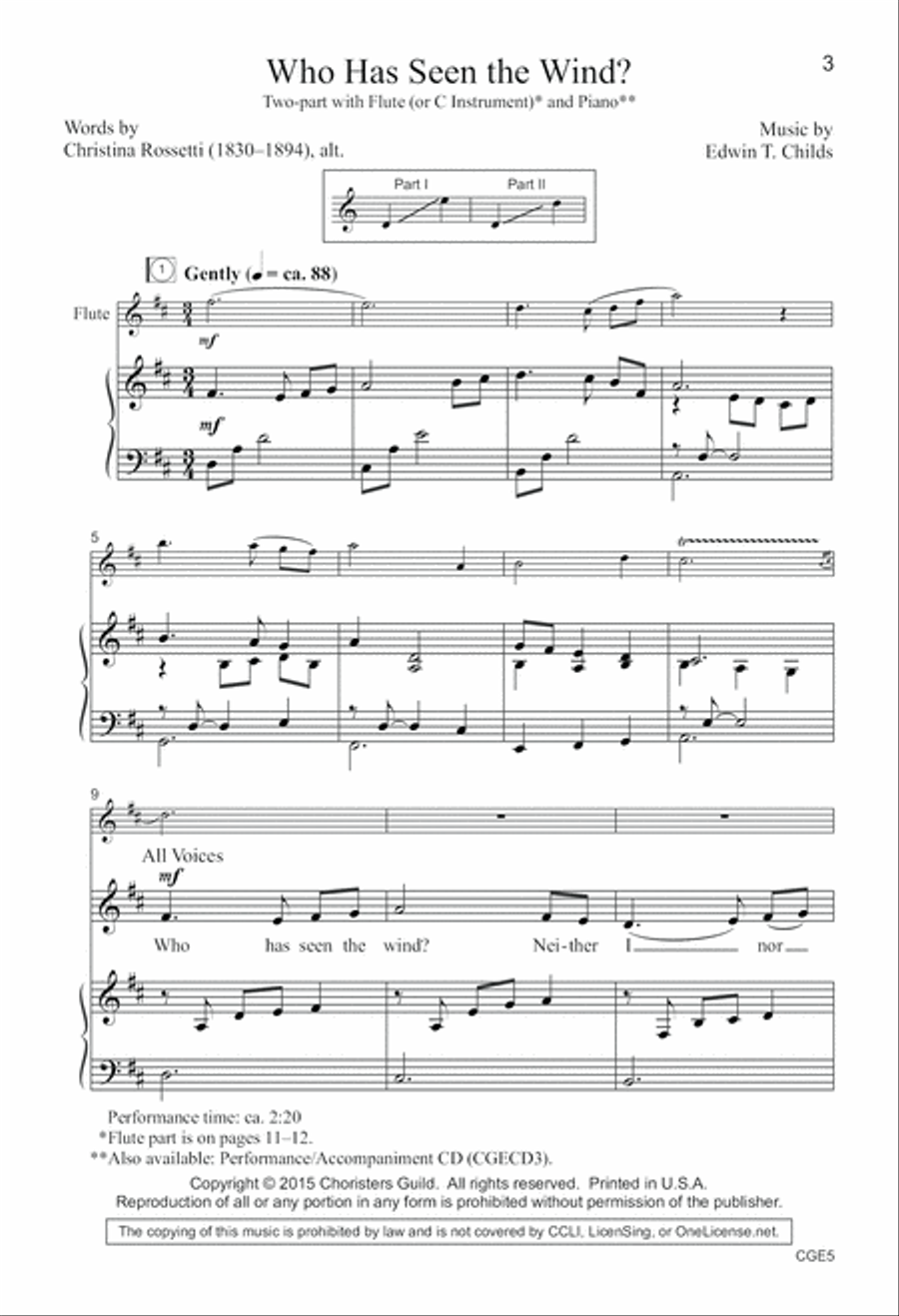 Who Has Seen the Wind? (Two-Part with Opt. Flute) Choir scores gallery preview page 3