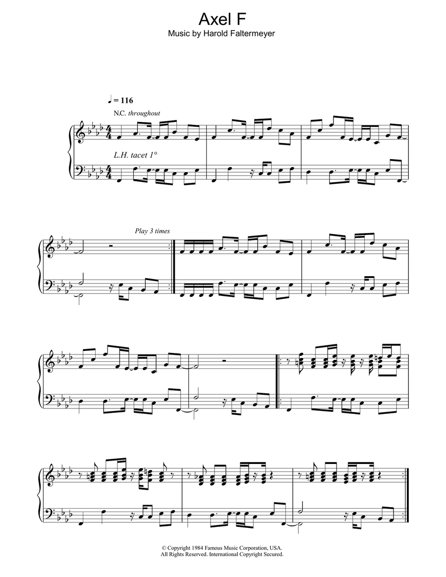 Axel F (from Beverley Hills Cop) (the Crazy Frog) Piano, Vocal, Guitar scores gallery preview page 1