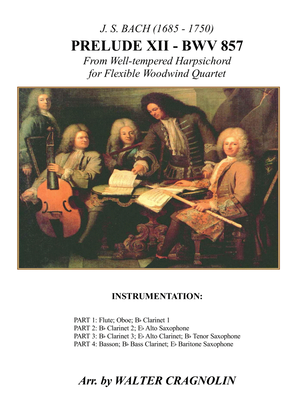 PRELUDE XII BWV 857 for Flexible Woodwinds Quartet