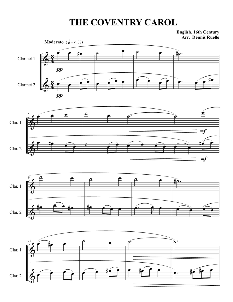 6 Christmas Carols for Clarinet Duet - Intermediate level image number null