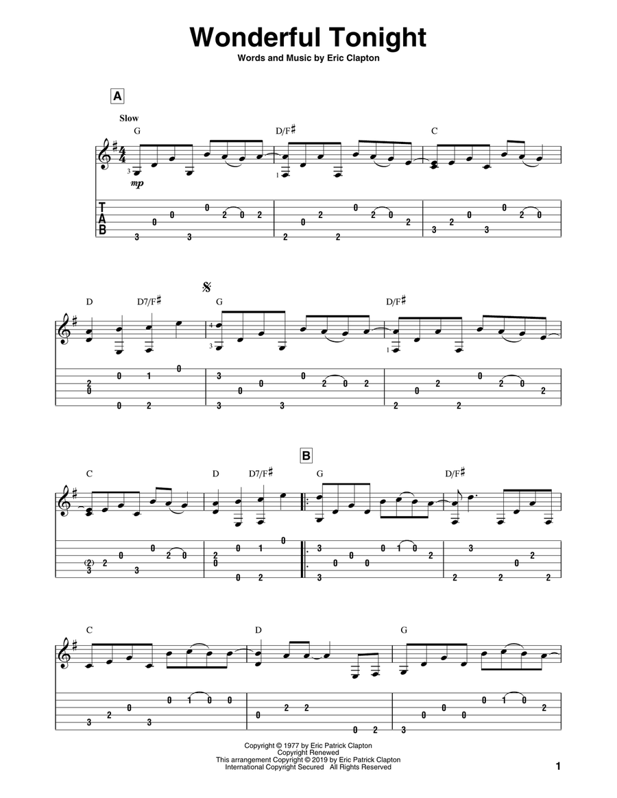 Wonderful Tonight Acoustic Guitar scores gallery preview page 1
