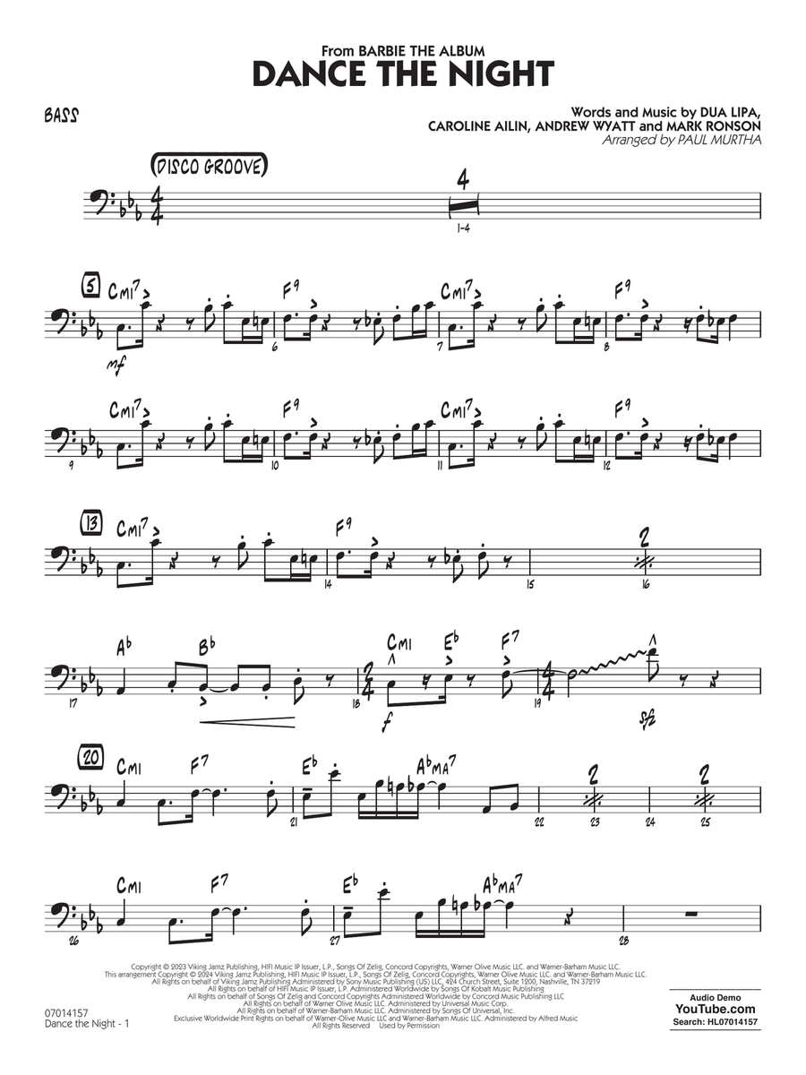 Dance The Night (from Barbie) (arr. Murtha) - Bass