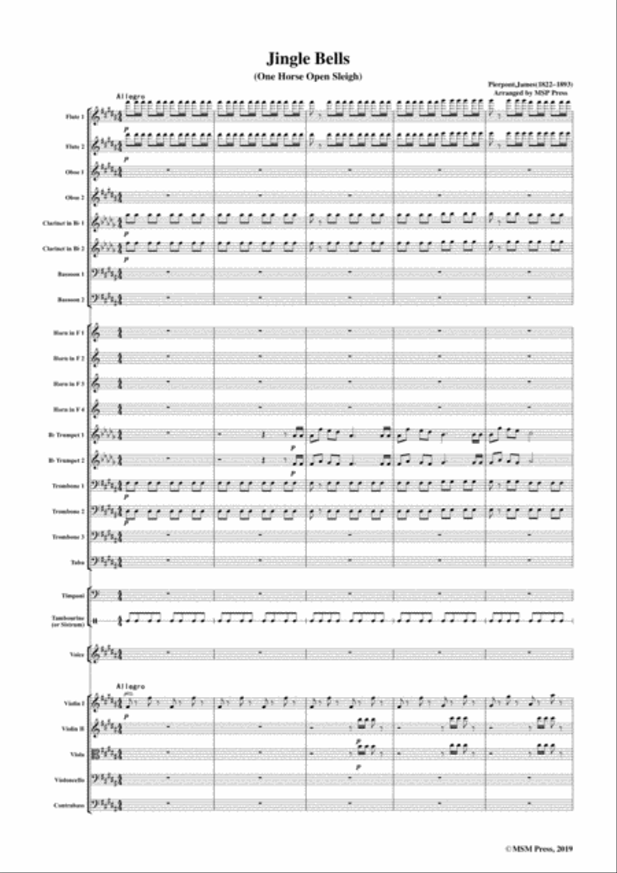 Pierpont-Jingle Bells(The One Horse Open Sleigh),in B Major,for Voice&Orchestra Flute scores gallery preview page 3