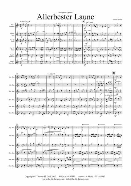 Allerbester Laune - German Polka - Saxophone Quintet image number null
