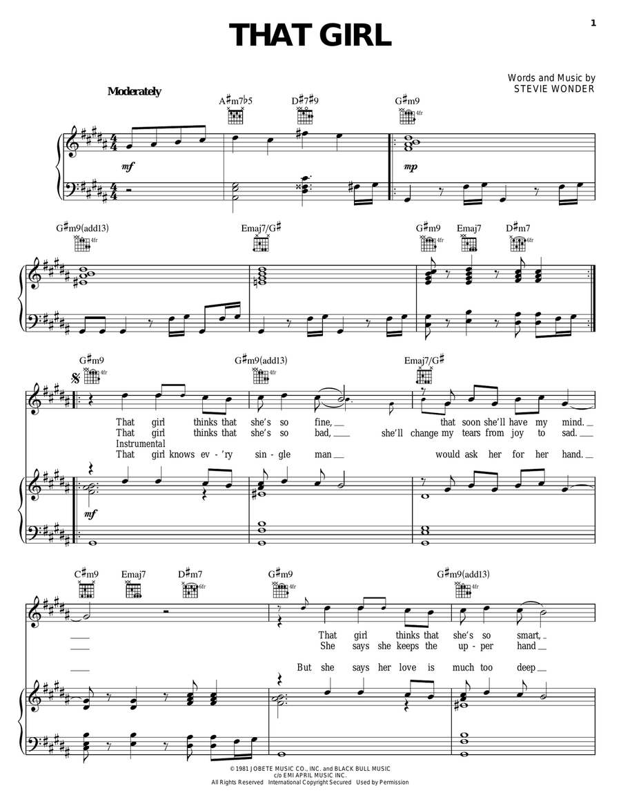 That Girl Piano, Vocal, Guitar scores gallery preview page 1