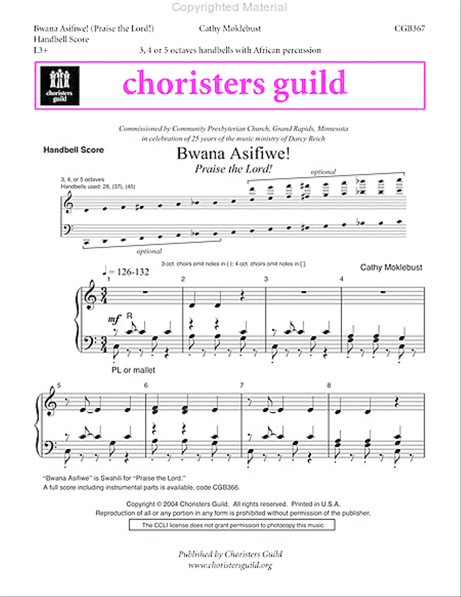 Bwana Asifiwe [Praise the Lord] Handbell Choir scores gallery preview page 2