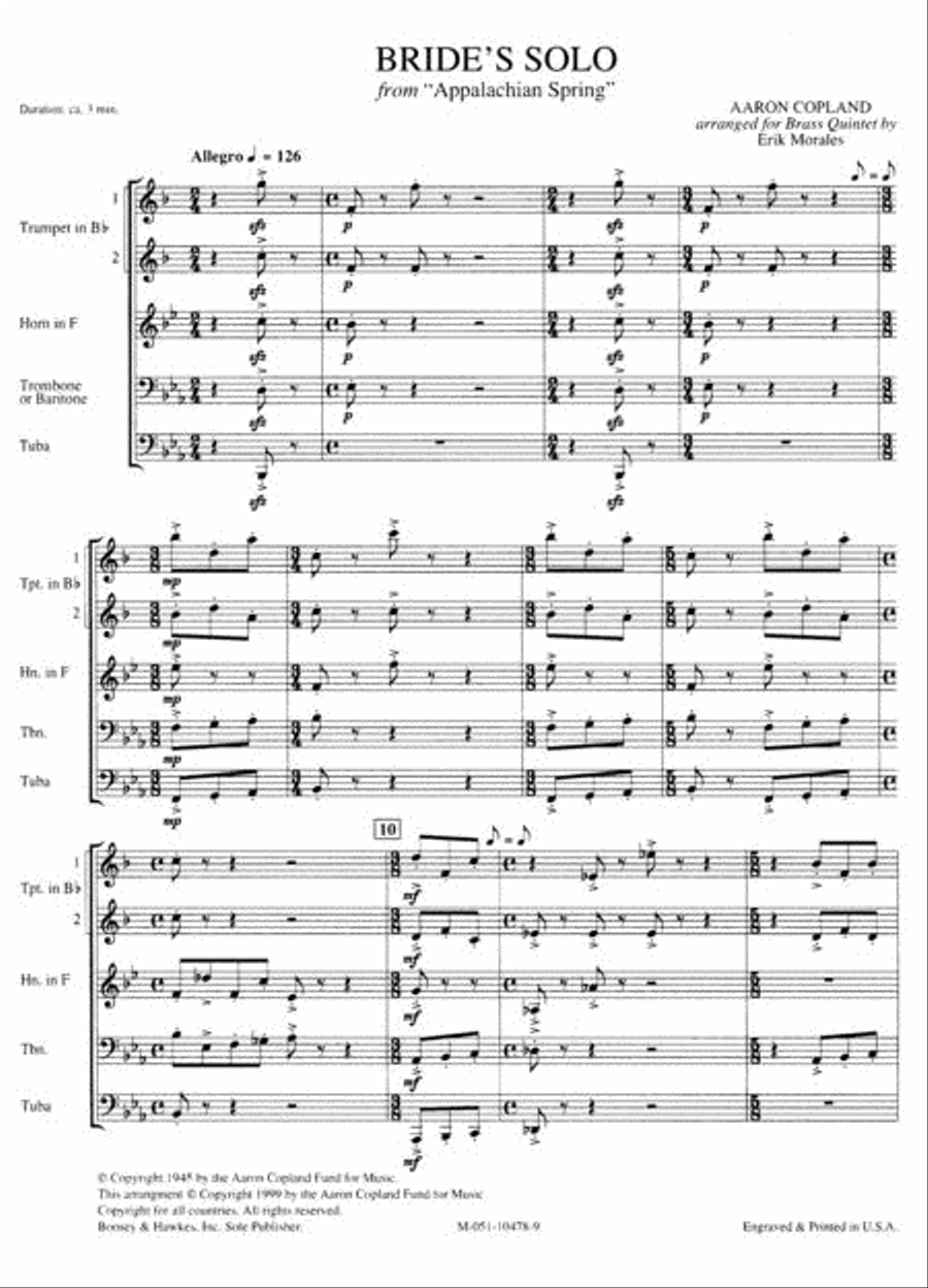 Bride's Solo from Appalachian Spring Brass Quintet scores gallery preview page 2