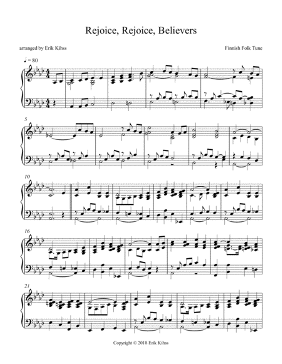 Rejoice, Rejoice, Believers - a piano setting by Erik Kihss Piano Solo scores gallery preview page 1