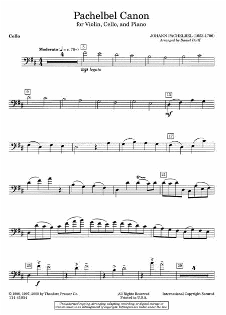 Canon pachelbel cello hotsell