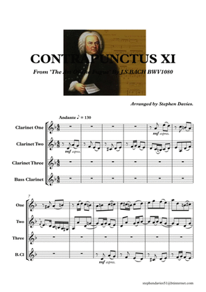 Book cover for 'Contrapunctus 11' By J.S.Bach BWV 1080 from 'The Art of the Fugue' for Clarinet Quartet.