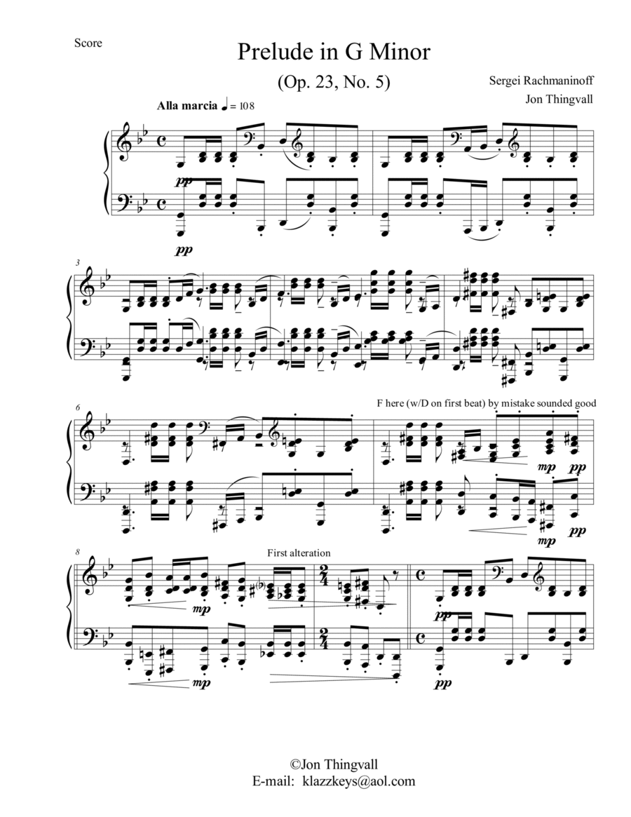 Rachmaninoff Prelude in G minor (Op 23, No 5) with embellishments image number null