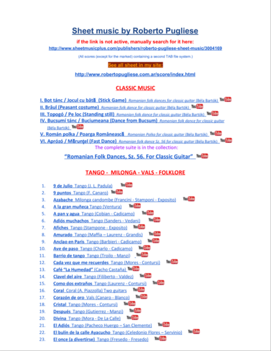 Afiches - Tango (Stampone - Exposito) Classical Guitar scores gallery preview page 4