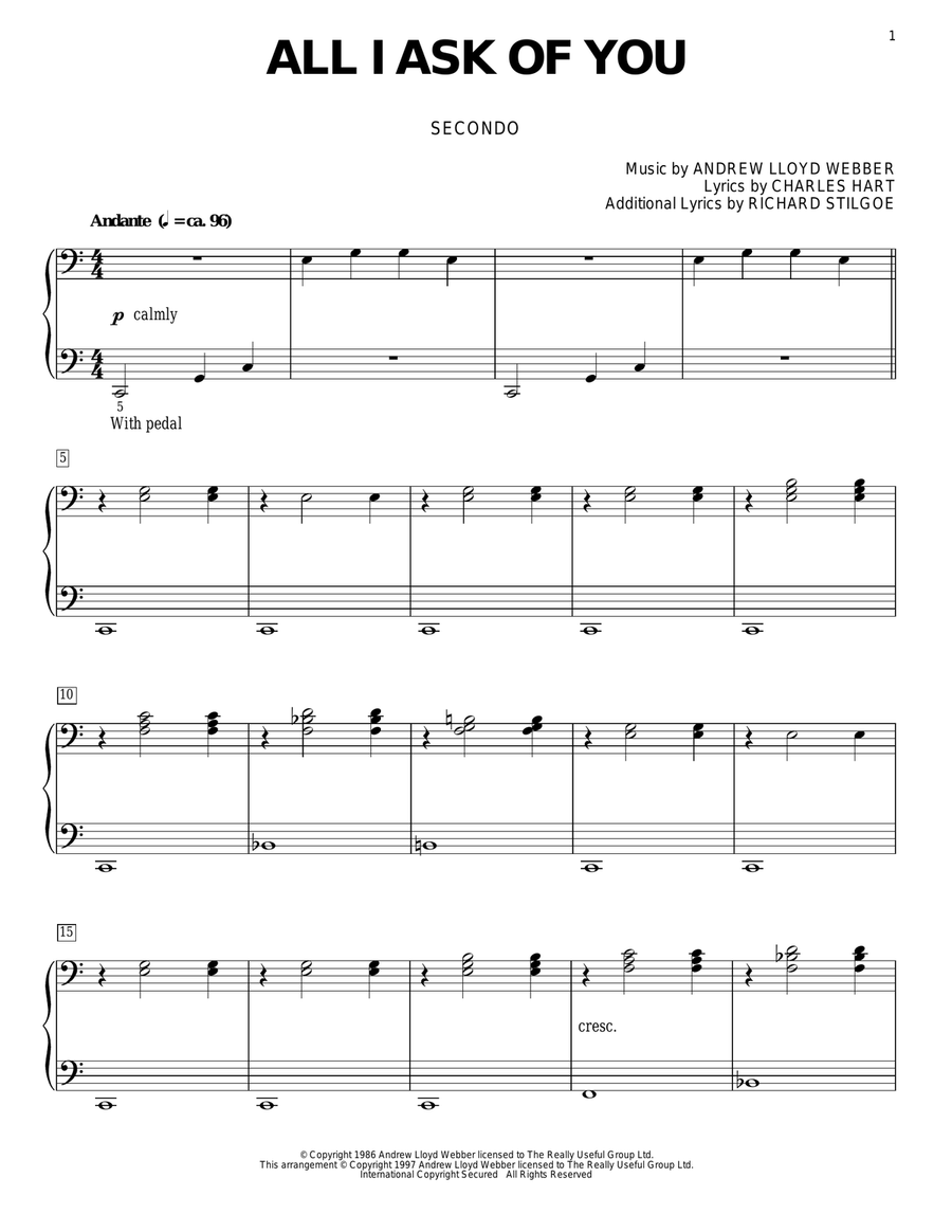 All I Ask Of You (from The Phantom Of The Opera) Piano Duet scores gallery preview page 1