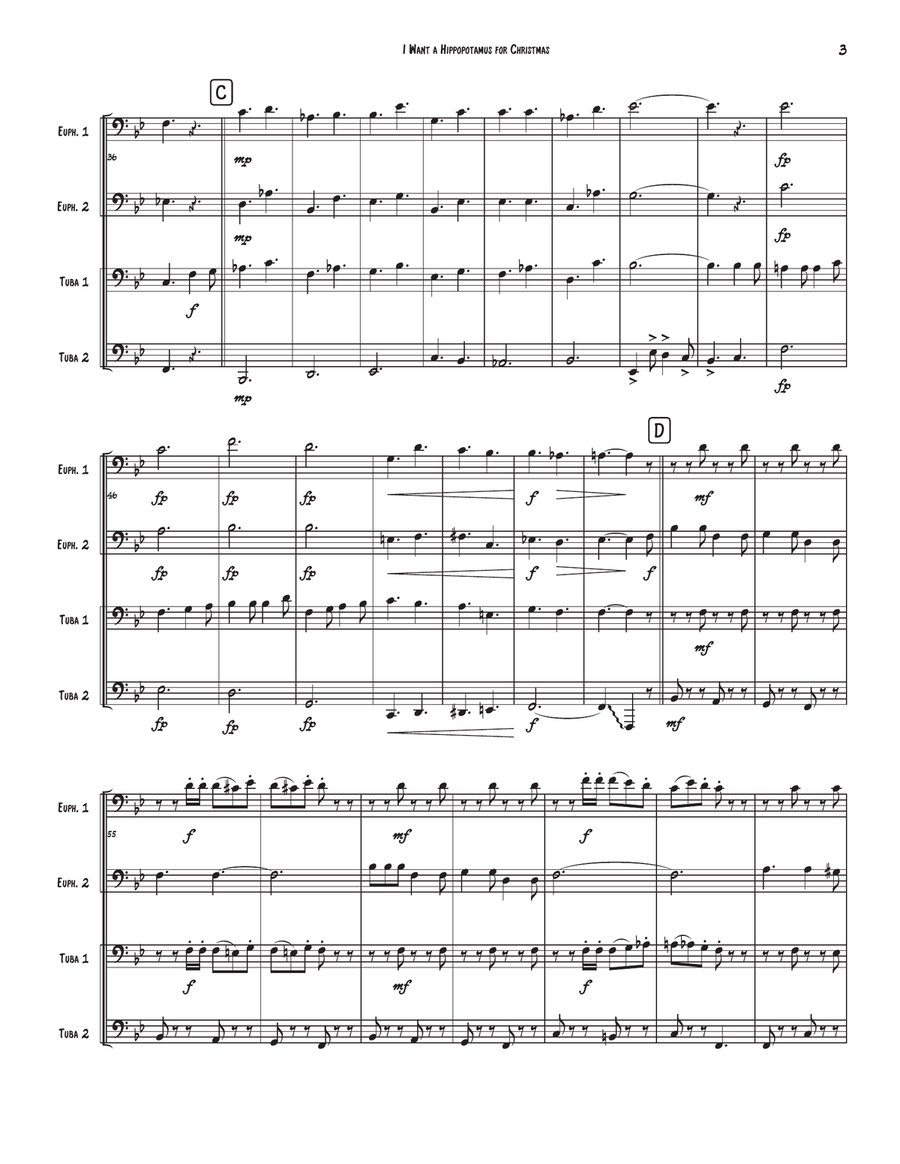 I Want A Hippopotamus For Christmas (Hippo The Hero) Brass Quartet scores gallery preview page 3
