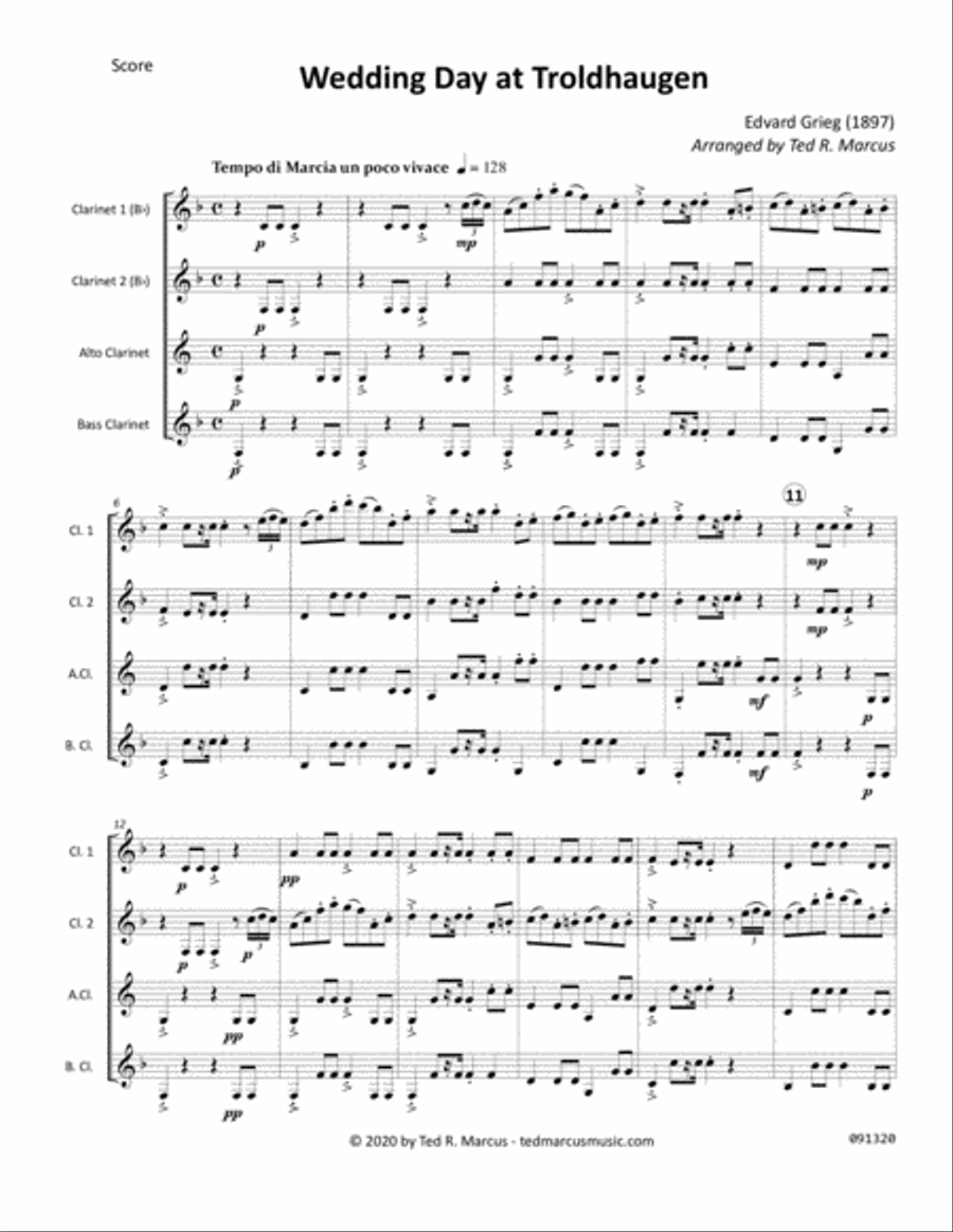 Wedding Day at Troldhaugen for Clarinet Quartet Clarinet Quartet scores gallery preview page 3