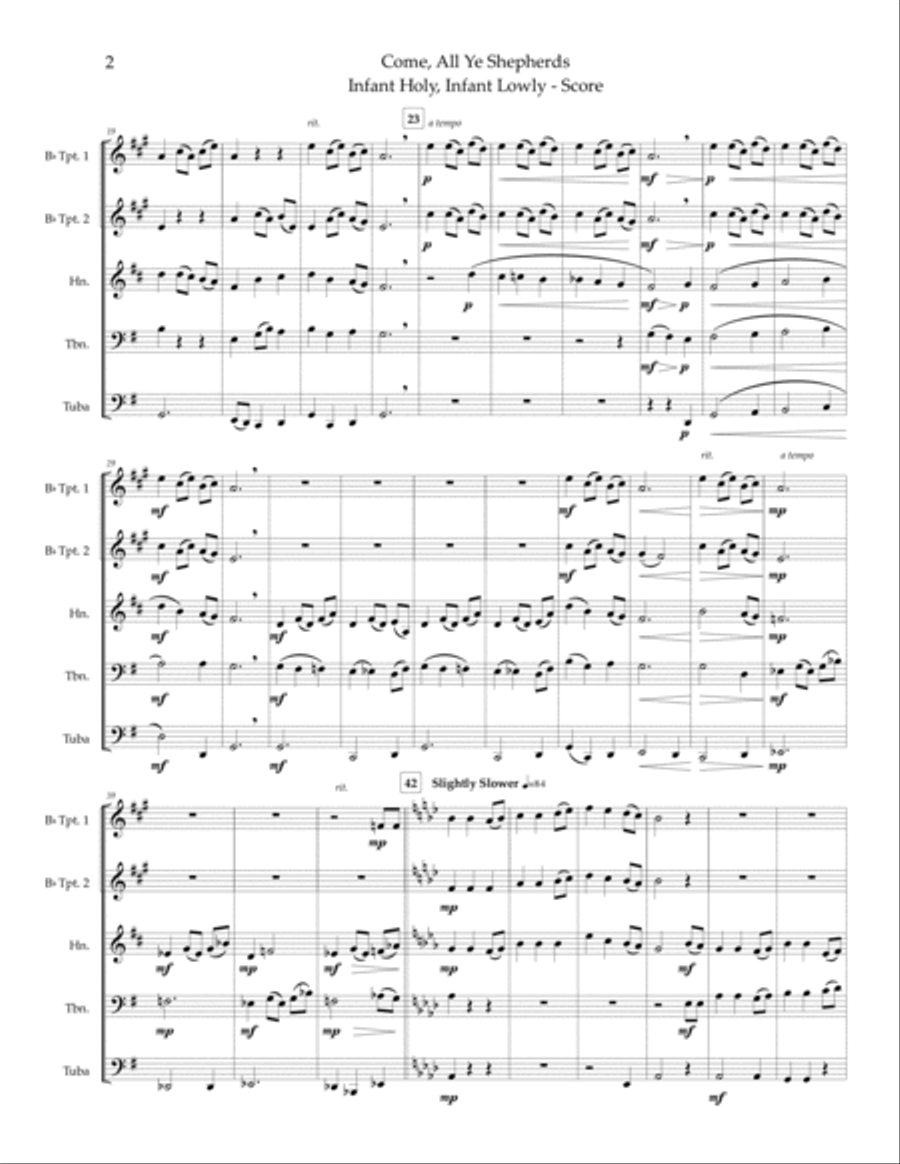 Come, All Ye Shepherds; Infant Holy, Infant Lowly - brass quintet Brass Quintet scores gallery preview page 4