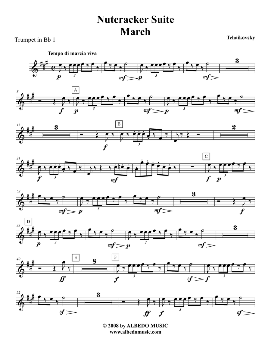 Tchaikovsky Nutcracker Suite - Trumpet in Bb 1 (Transposed Part), Op.71a B-Flat Trumpet scores gallery preview page 1