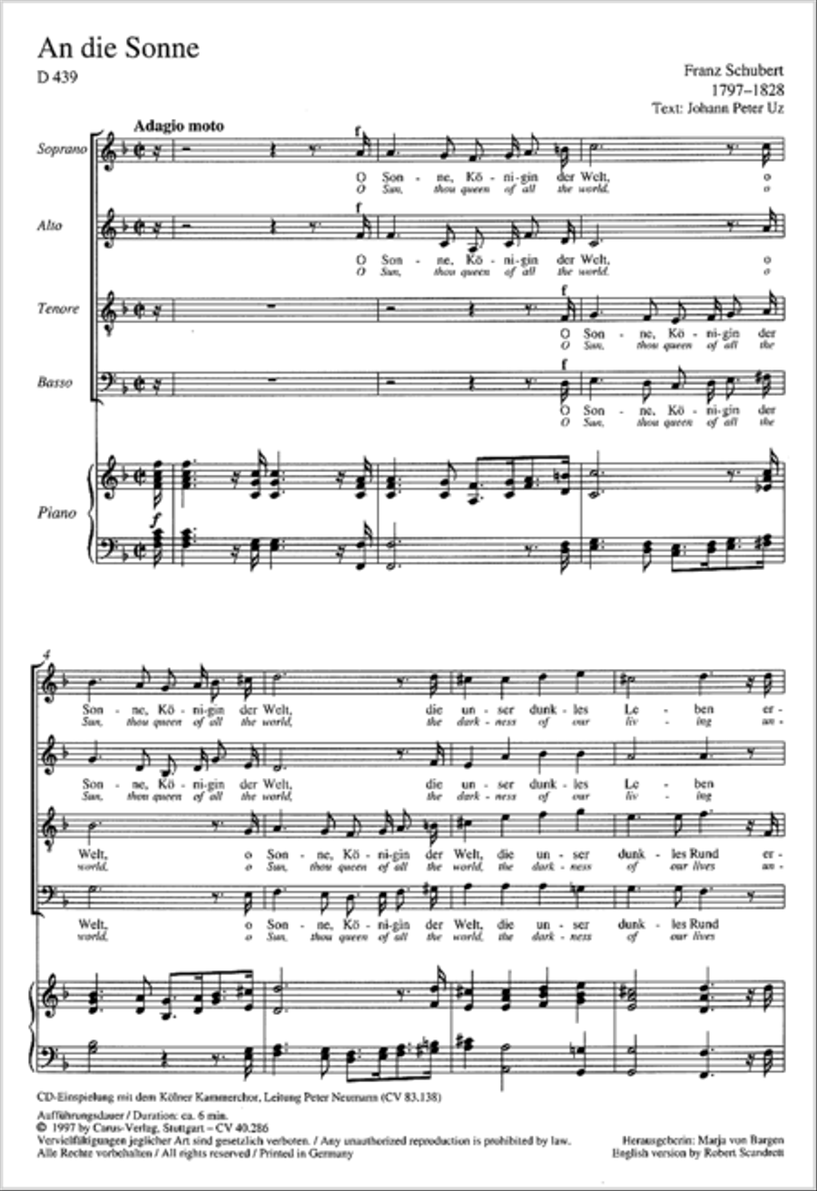 O sun, you queen of all the world (An die Sonne) 4-Part scores gallery preview page 2