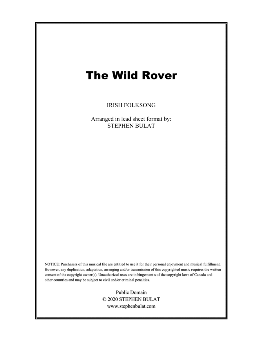 The Wild Rover (Irish Folk Song) - Lead sheet (key of A)