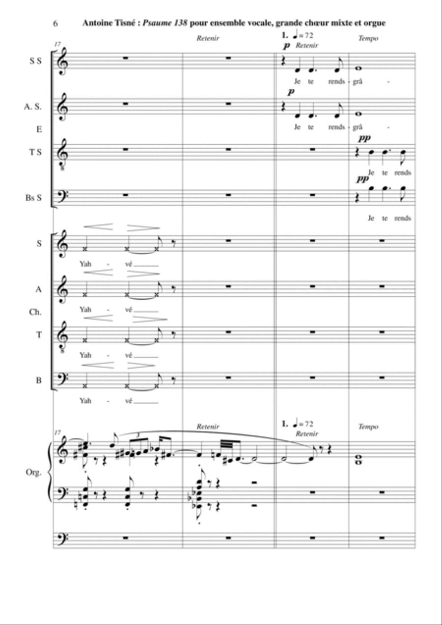 Antoine Tisné : Psaume 138 for SATB soloists, SATB mixed chorus and organ 4-Part scores gallery preview page 6