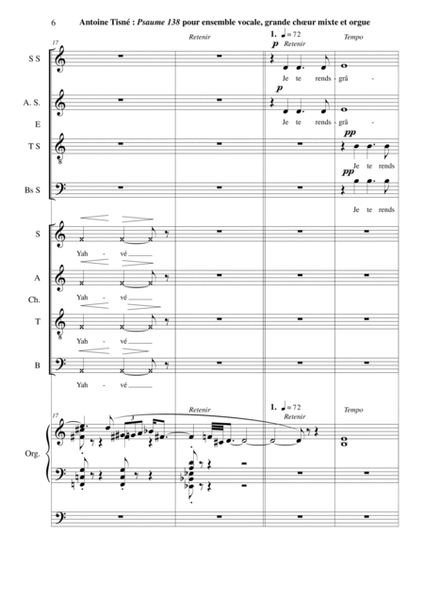 Antoine Tisné : Psaume 138 for SATB soloists, SATB mixed chorus and organ