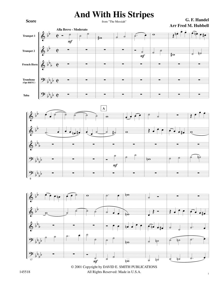 And With His Stripes Brass Quintet scores gallery preview page 1