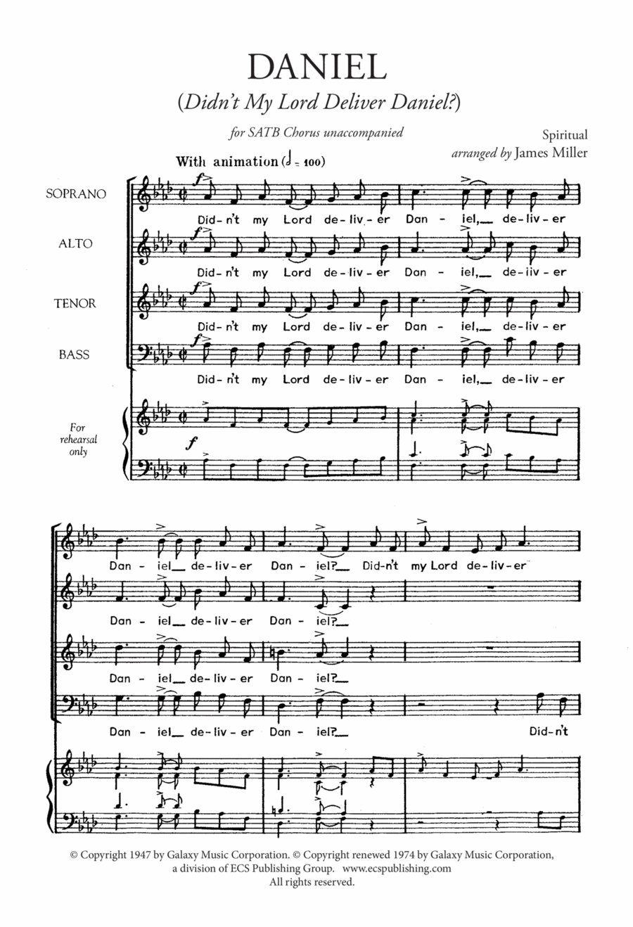 Daniel (Didn't My Lord Deliver Daniel?) (Downloadable) 4-Part scores gallery preview page 1