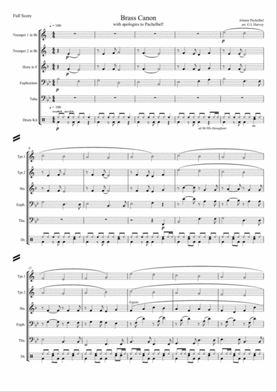 Brass Canon for Brass Quintet & Percussion Brass Ensemble scores gallery preview page 2