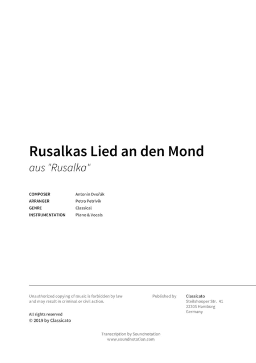 Rusalkas Lied an den Mond Piano, Vocal, Guitar scores gallery preview page 2