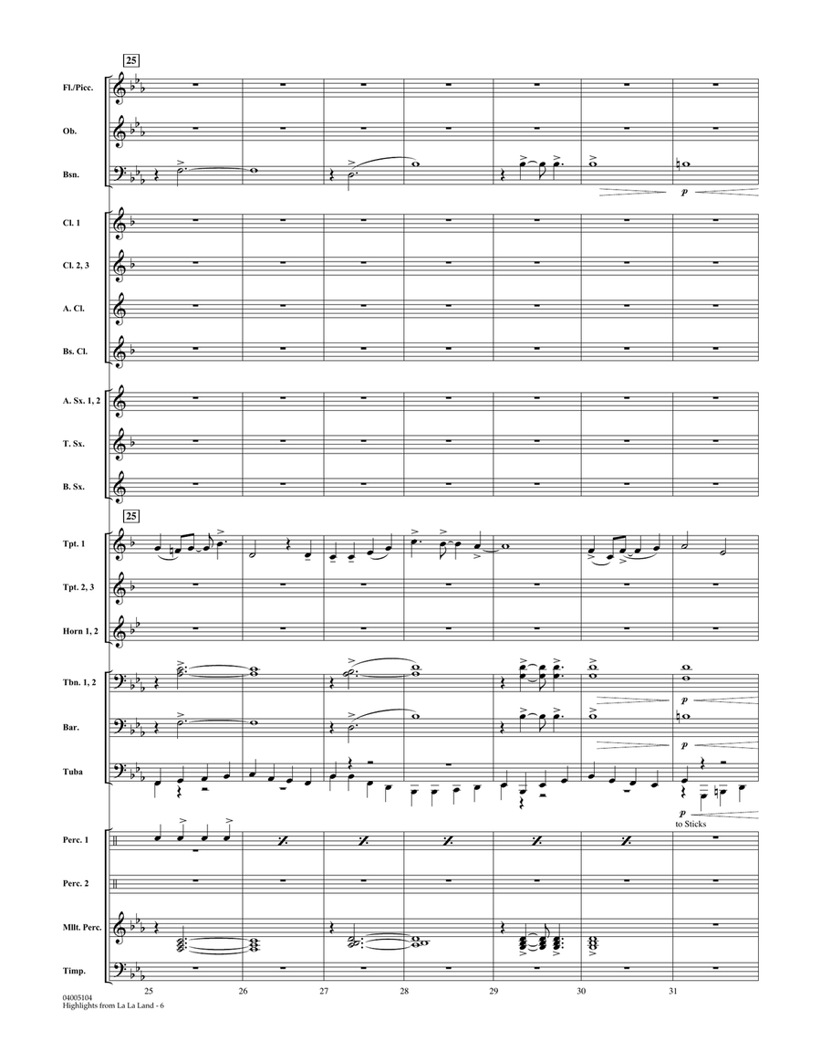 Highlights from La La Land - Conductor Score (Full Score) Concert Band scores gallery preview page 6