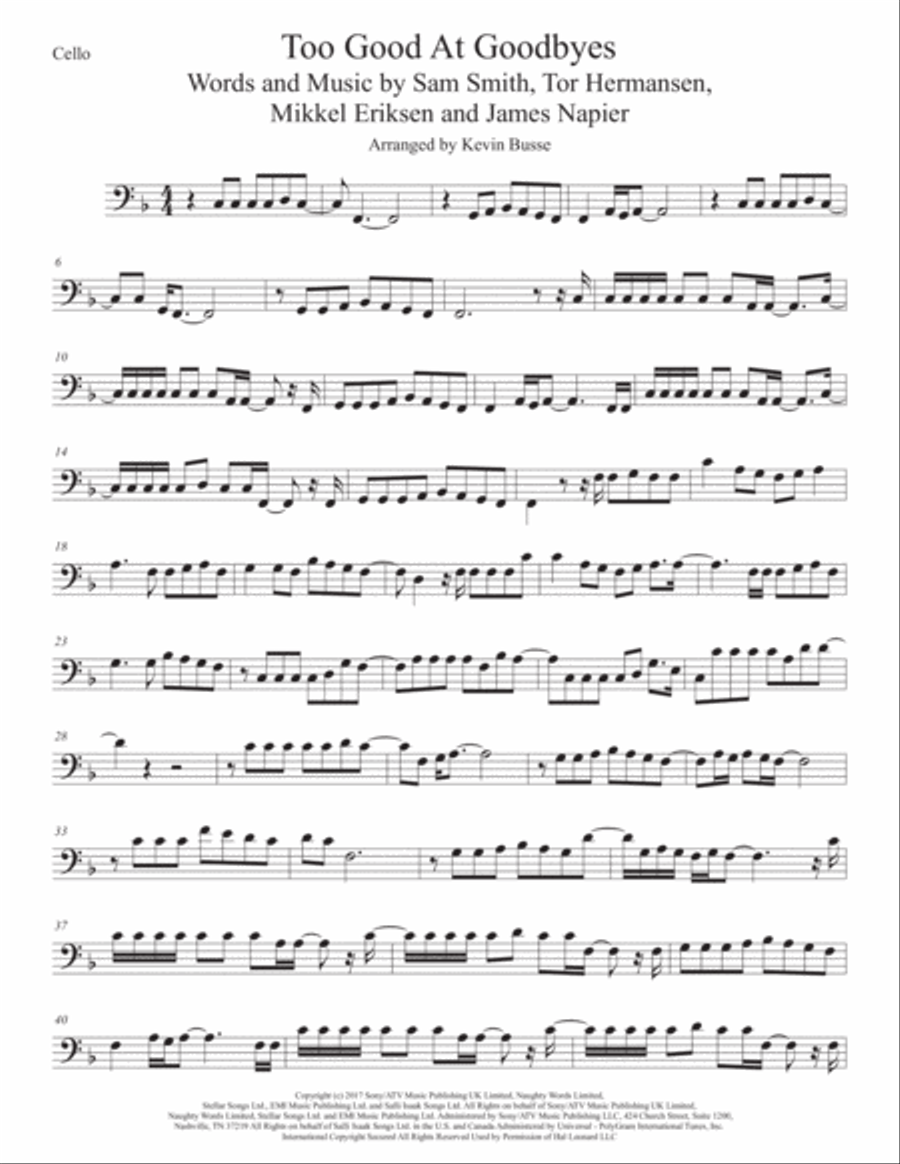 Too Good At Goodbyes Too Good At Goodbyes Cello Solo scores gallery preview page 1