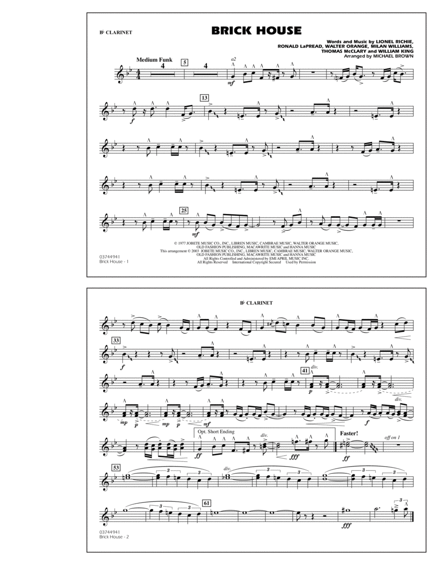 Brick House - Bb Clarinet Marching Band scores gallery preview page 1