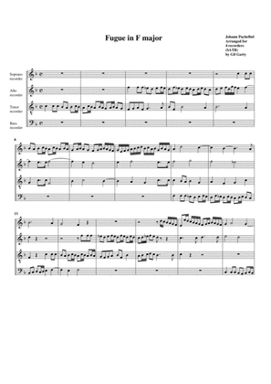 Book cover for Fugue in F major (arrangement for 4 recorders)