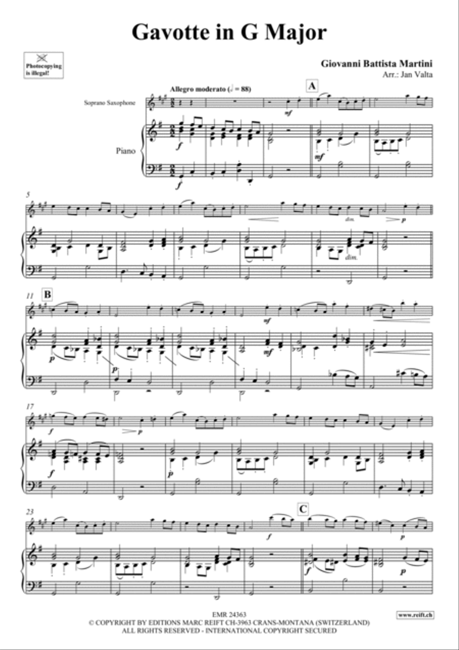 Gavotte in G Major Soprano Saxophone scores gallery preview page 4