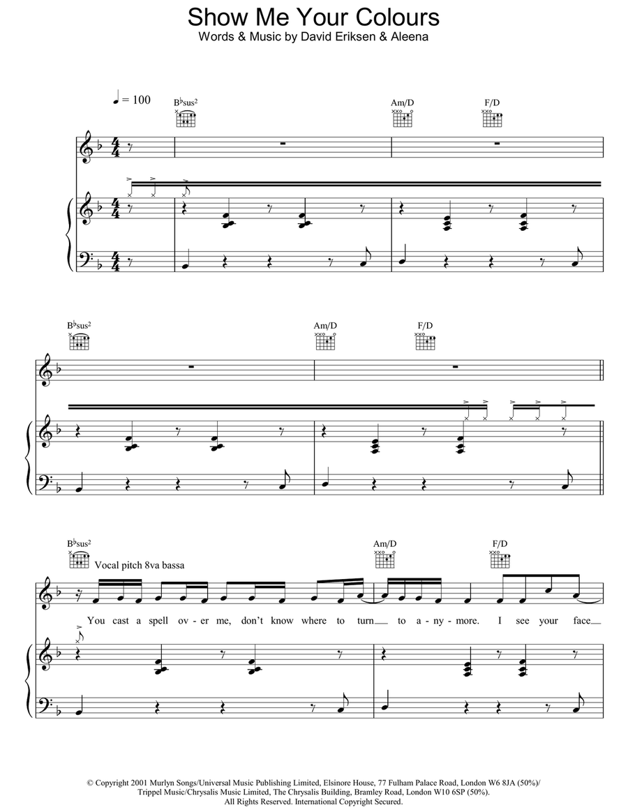 Show Me Your Colours Show Me Your Colours Piano, Vocal, Guitar scores gallery preview page 1