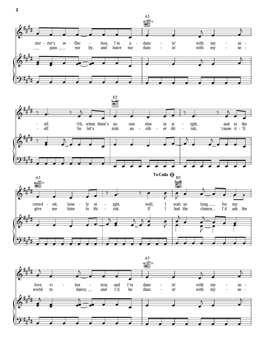 Dancing With Myself Piano, Vocal, Guitar scores gallery preview page 2