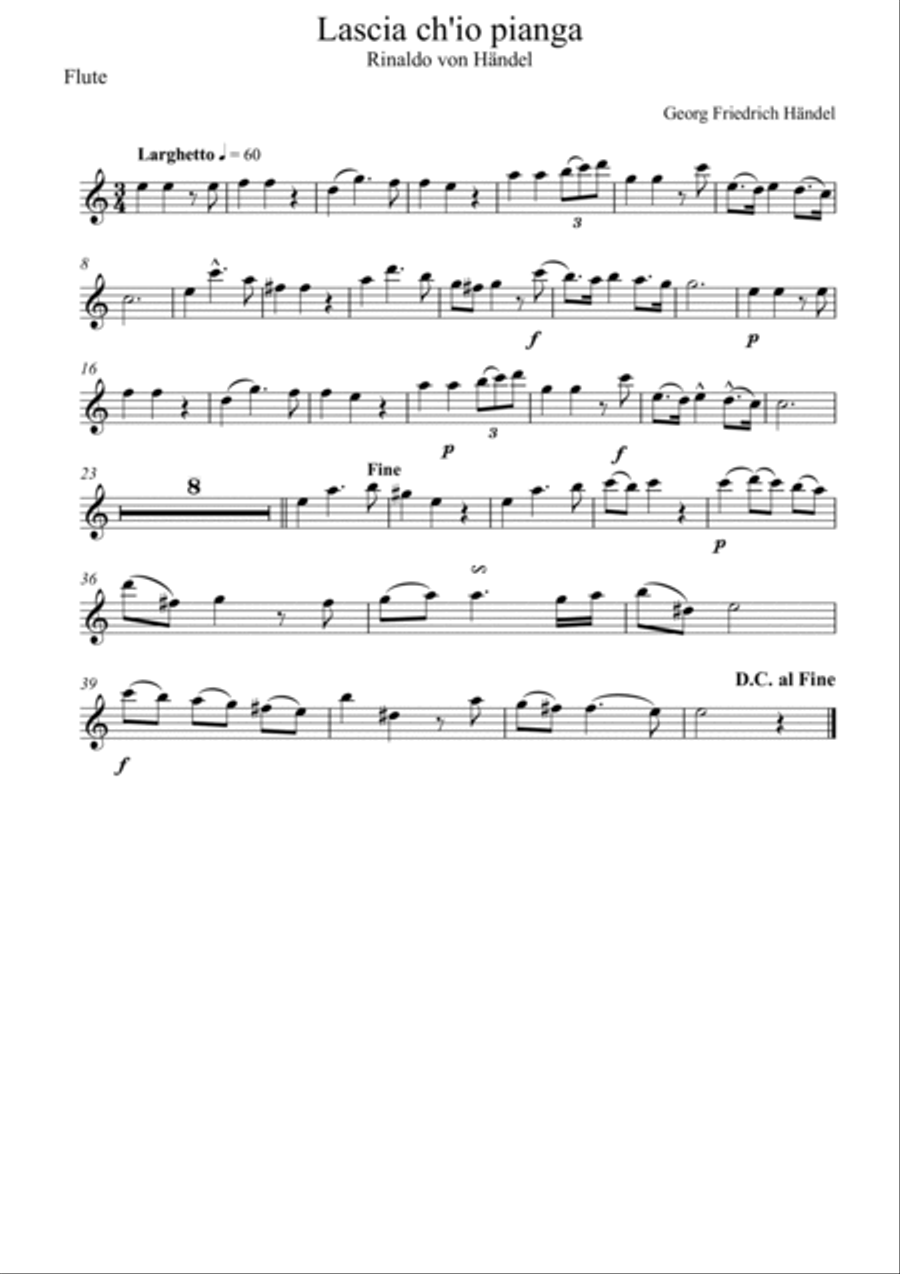 Georg Friedrich Handel - Lascia ch'io pianga (Flute Solo) Flute Solo scores gallery preview page 3