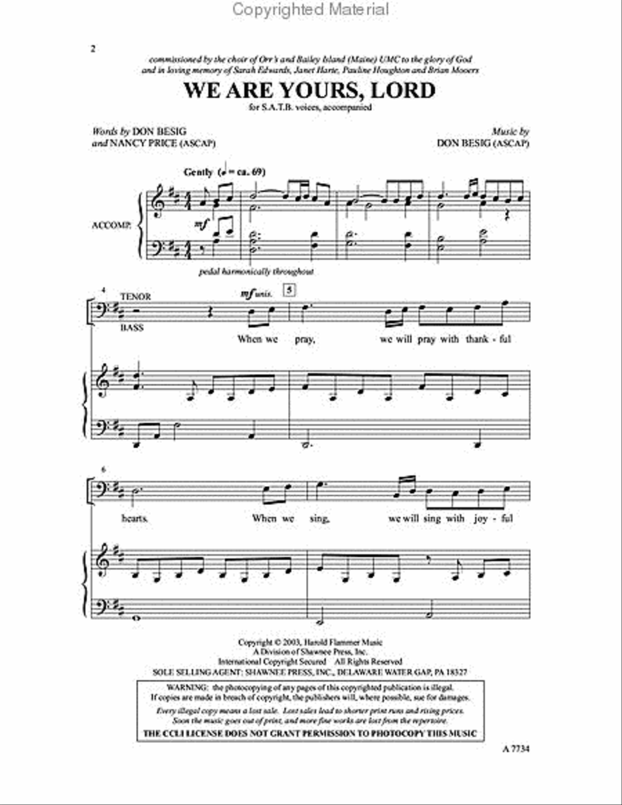 We Are Yours, Lord We Are Yours, Lord 4-Part scores gallery preview page 2
