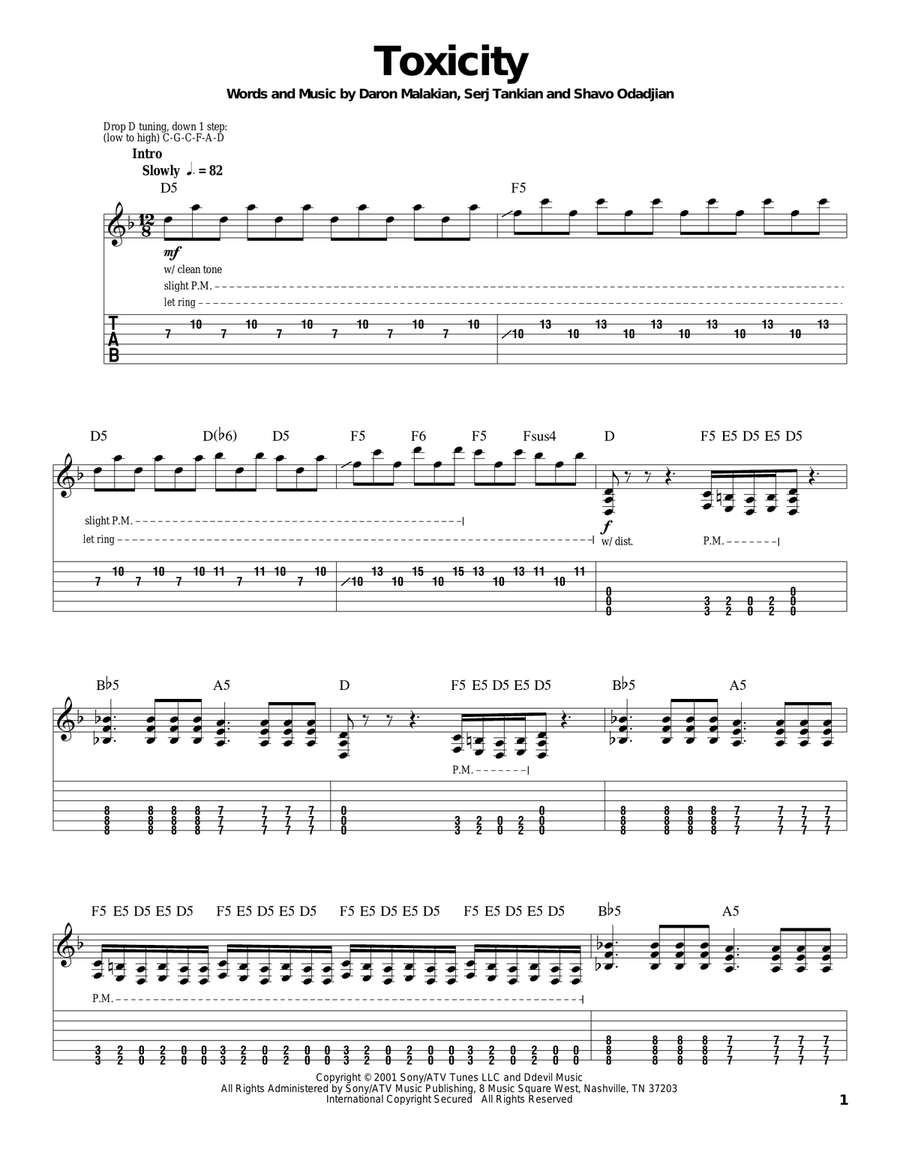 Toxicity by System of a Down Electric Guitar Digital Sheet