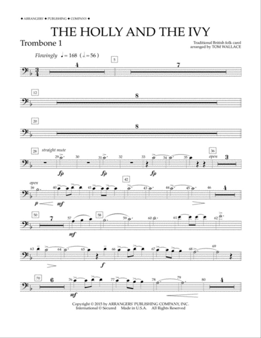 The Holly and the Ivy - Trombone 1 Concert Band scores gallery preview page 1