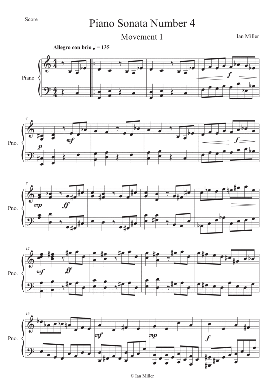 Piano Sonata Number 4, 1st movement Piano Solo scores gallery preview page 1