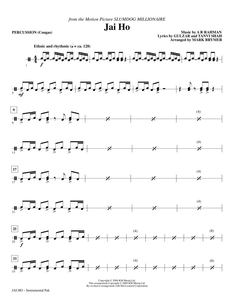 Jai Ho (from The Motion Picture Slumdog Millionaire) - Percussion Choir scores gallery preview page 1