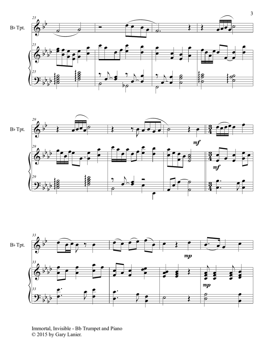 IMMORTAL, INVISIBLE (Duet – Bb Trumpet and Piano/Score and Parts) image number null