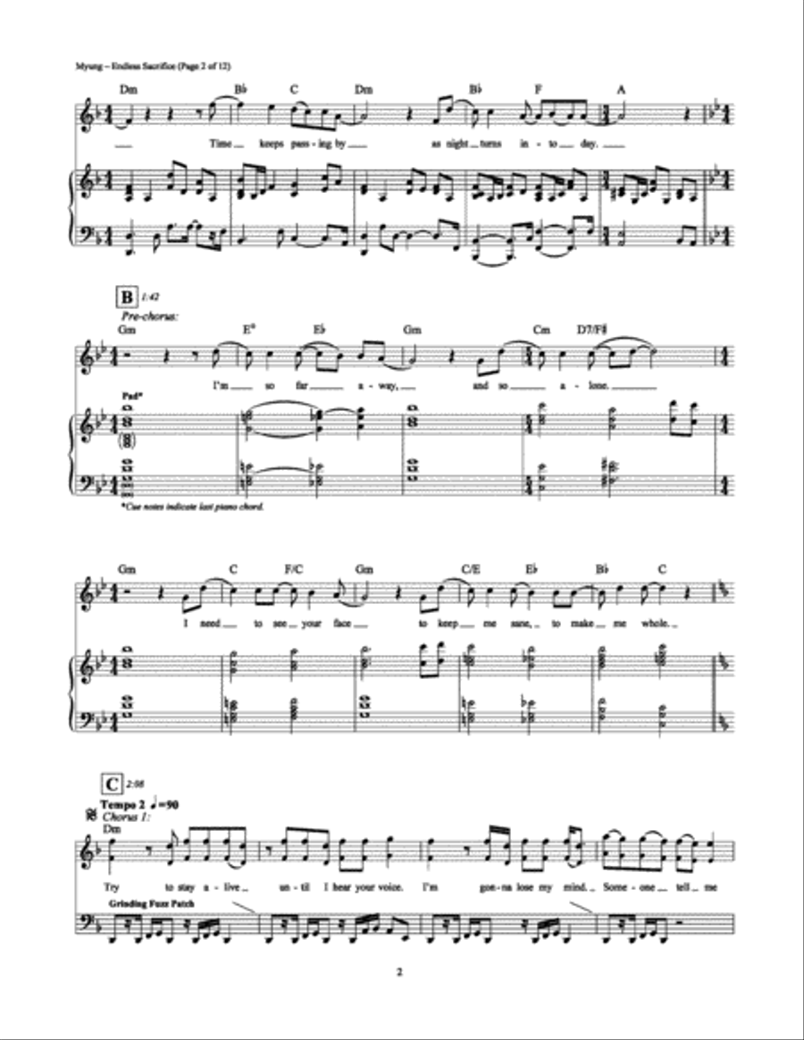 Endless Sacrifice Piano, Vocal, Guitar scores gallery preview page 2