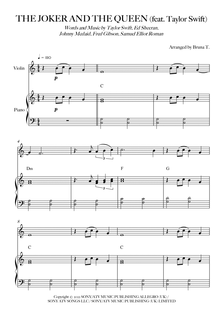 The Joker And The Queen (feat. Taylor Swift) Violin Solo scores gallery preview page 1