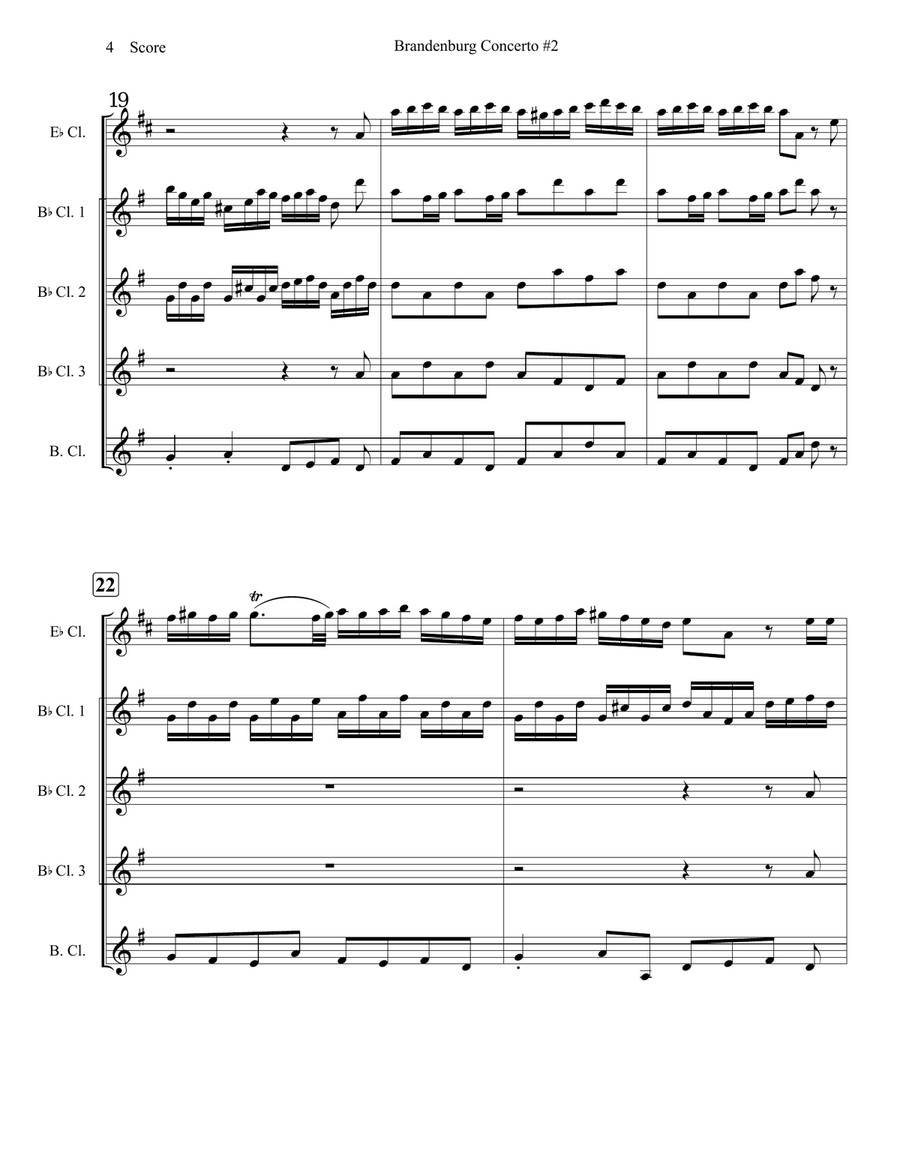 Bach Brandenburg Concerto #2 for clarinet quintet or choir Clarinet Quintet scores gallery preview page 5