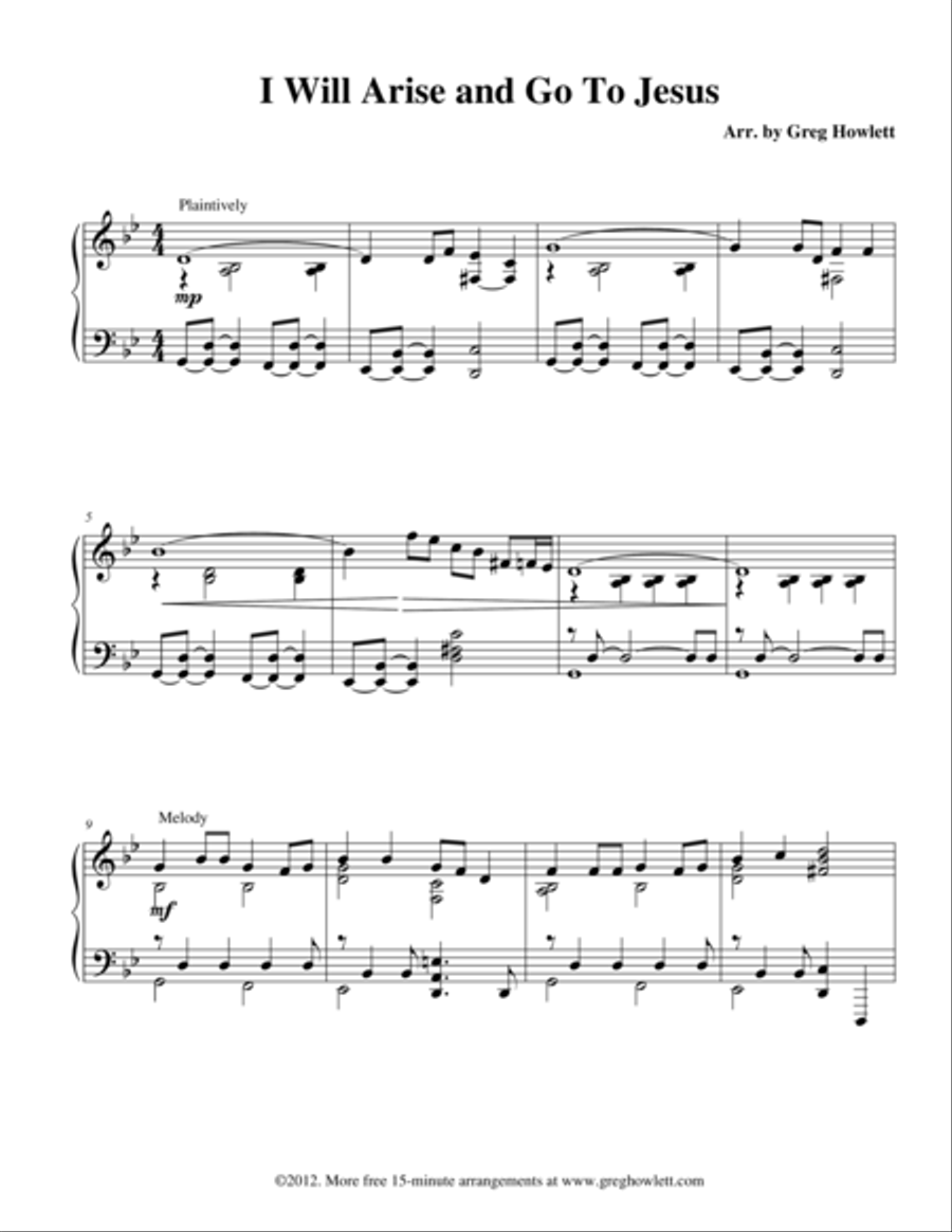 I Will Arise and Go To Jesus Piano Solo scores gallery preview page 1