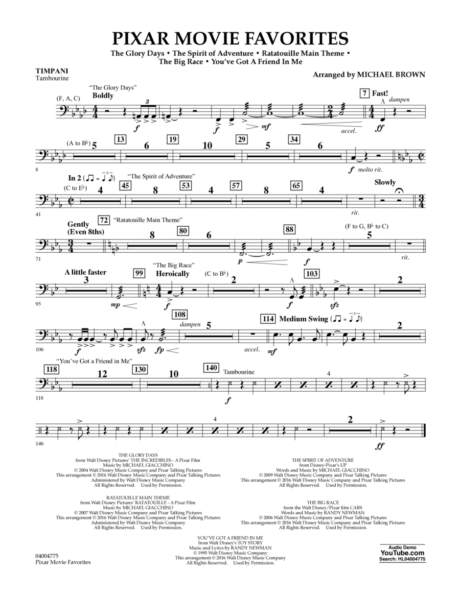 Pixar Movie Favorites - Timpani Concert Band scores gallery preview page 1