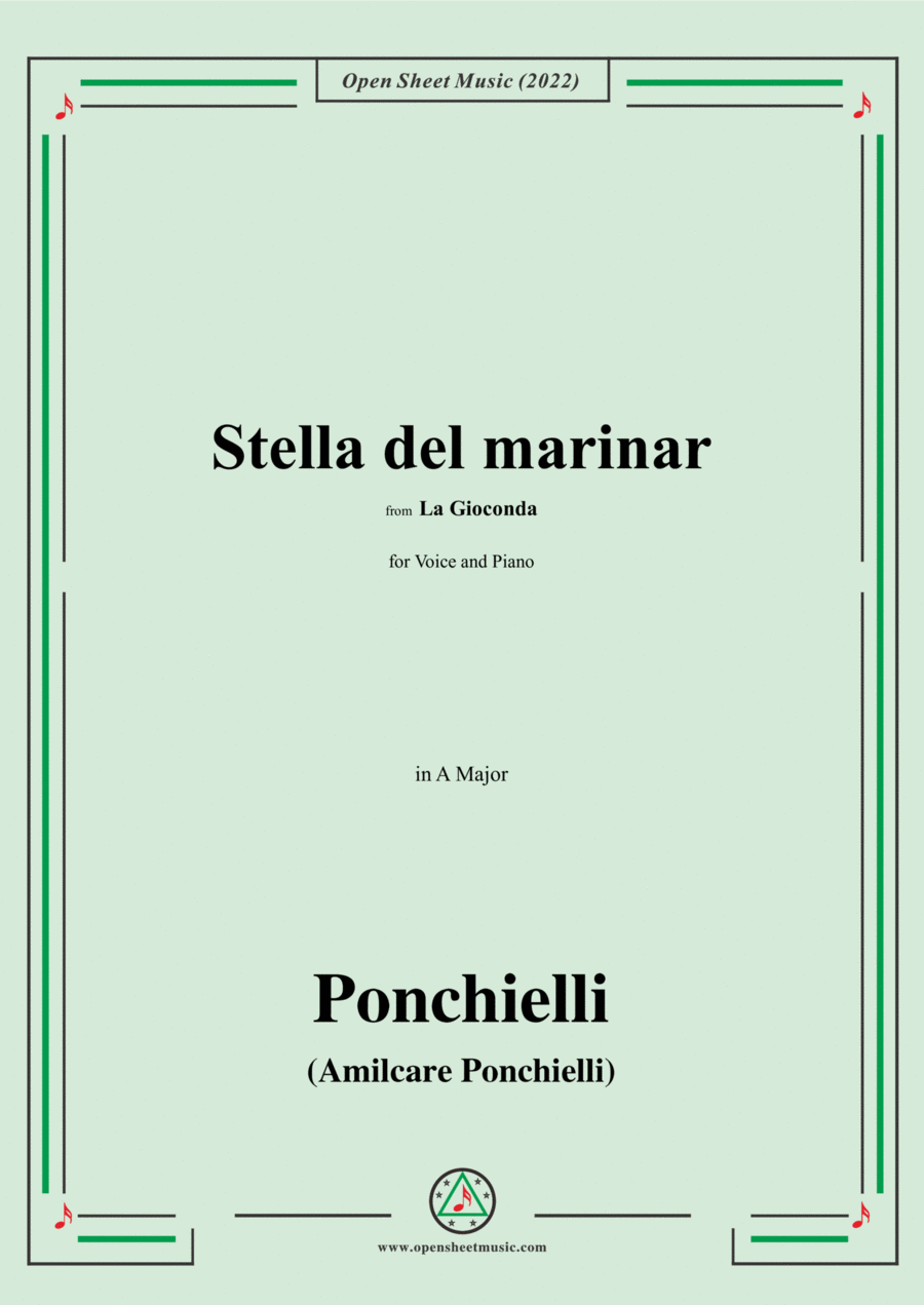 Ponchielli-Stella del marinar,from La Gioconda,in A Major,for Voice and Piano Voice Solo scores gallery preview page 1