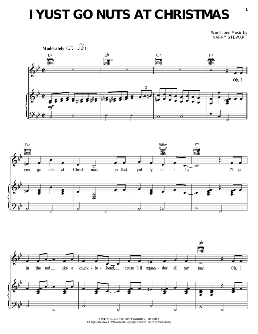 I Yust Go Nuts At Christmas Piano, Vocal, Guitar scores gallery preview page 1